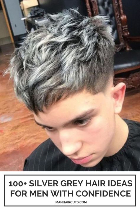 Hair Colour Men Highlights, Mens Hairstyles With Color, Men Salt And Pepper Hair, White Hair Colour Men, Silver Hair Color Men, Hair Color Ideas Men Highlights, Men Gray Hair Dye, Men Grey Hair Dye, Men White Highlights Hair