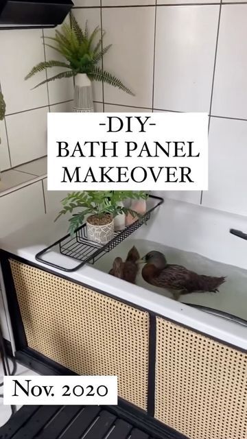 v i c t o r i a ~ DIY + decor on Instagram: "🧺CANE BATH🧺 I couldn’t find a bath panel I liked, so I made one!! ……. All details for this are in the CANE BATH PANEL highlight, with a guide and links. It’s been 20m (Nov 2020) and no issues with bowing or bending. Although I am considering changing it up for slatted batons 👀 #diybathroom #bathroomdecorideas #newbuilddecor #bathroomideas #bathroominspiration" Covering Bathtub With Wood, Diy Bath Panel, Curved Bath Panel Ideas Diy, Bath Panel Ideas, Bath Side Panel Ideas, Bathtub Wood Panel Cover, Bathtub Skirt Diy Wood, Bath Panel Ideas Diy, Tub Skirt