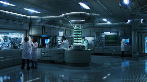 Medical Research Lab, Chris Caldow on ArtStation at https://www.artstation.com/artwork/QE46x Biotechnology Aesthetic, Space Laboratory, Scifi Lab, Laboratory Aesthetic, Futuristic Lab, Future Environment, Background Hospital, Teknologi Futuristik, Vertical Farm