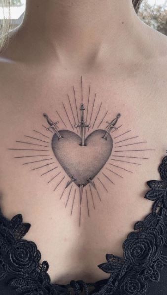 Mary Heart Tattoo, The Sacred Heart Tattoo, 3 Of Hearts Tattoo, Sacred Heart Of Mary Tattoo, Christian Heart Tattoo, Sacred Heart Tattoo Chest, Milagro Tattoo, Pierced Heart Tattoo, Sacred Heart Tattoo Mexican