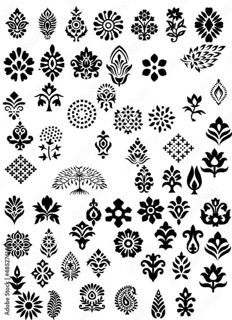 Paisley Logo Design, Textile Motifs, Flower Stencil Patterns, Beautiful Flower Drawings, Floral Cards Design, Mandala Art Therapy, Stencil Printing, Flower Drawing Design, Folk Art Flowers