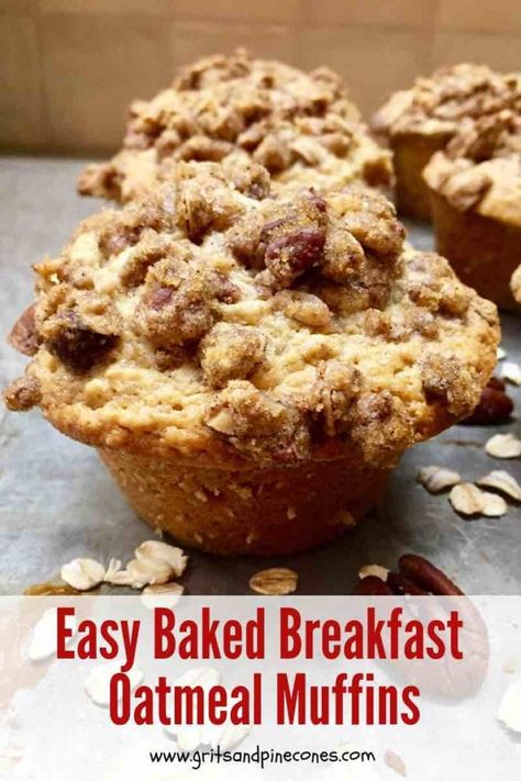 Easy Baked Breakfast Oatmeal Muffins are a quick grab and go breakfast option for busy mornings. Full of heart-healthy oats, pecans, and cinnamon, these oatmeal muffins are a great way to start any day! Not only are these delicious oatmeal muffins a fabulous choice for breakfast, but they are also a perfect after-school snack for the little or big kids in your house. #oatmealmuffins Breakfast Oatmeal Muffins, Easy Grab And Go Breakfast, Muffin Healthy, Health Recipes Easy, Heart Healthy Desserts, Oatmeal Muffin, Nutella Muffin, Healthy Oats, Delicious Oatmeal