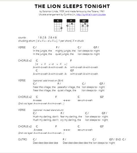 THE LION SLEEPS TONIGHT - Ukulele Chord Chart - Google Chrome - Gyazo Easy Ukelele Songs For Beginners Disney, The Lion Sleeps Tonight Ukulele, Ukulele Lullaby Songs, Ukulele Sheet Music Easy, 3 Chord Ukulele Songs, Learning Banjo, Ukulele Chord Chart, Teaching Ukulele, Ukulele Practice