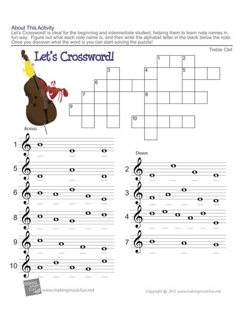 Treble Clef fun note reading! Music Crossword, Free Music Theory Worksheets, Music Flashcards, Piano Worksheets, Music Education Lessons, Music Theory Games, Cross Word, Music Math, Music Theory Worksheets