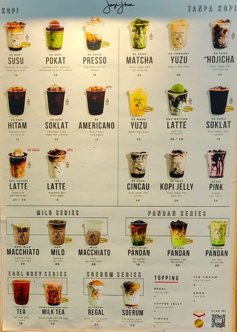 Drinks Menu Design Ideas, Indonesian Food Traditional, Bubble Tea Menu, Menu Design Layout, Drink Menu Design, Street Food Business, Coffee Poster Design, Ice Cream Menu, Cafe Menu Design