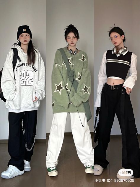 Y2k Tomboy Outfits, Outfit Korean Style Tomboy, Idle Tomboy Outfits, Korean Hiphop Outfits, Chinese Tomboy Outfits, Korean Hiphop Fashion Women, Korean Girl Tomboy Outfit, Tomboy Fashion Summer, Korean Boyish Girl Outfit