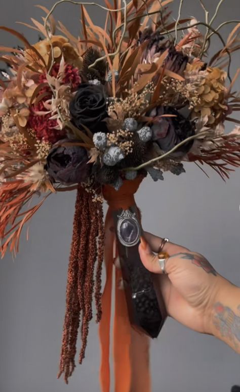 Dark Wedding Theme, Forest Theme Wedding, Pagan Wedding, Crystal Bouquet, Madison Wedding, Earthy Wedding, Rustic Wedding Bouquet, Outdoor Fall Wedding, Goth Wedding