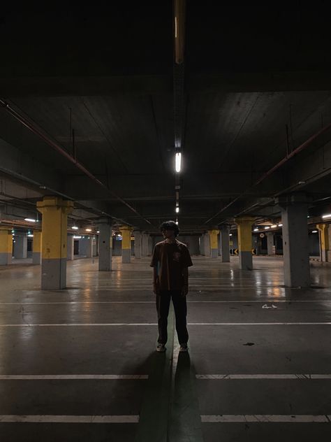 Dark Parking Garage Photoshoot, Car Park Photography, Parking Lot Photography, Car Parking Photoshoot, Car Park Shoot, Parking Garage Photoshoot Guys, Parking Poses, Car Garage Aesthetic, Parking Photoshoot Ideas