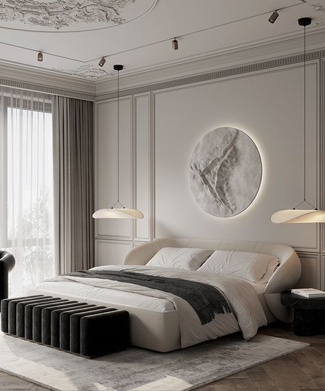 GM|158 master bedroom on Behance Neo Classical Bedroom, New Classic Bedroom, Modern Classic Bedroom, Brand Interior, Classic Bedroom Design, Ditre Italia, Club Lounge, Bedroom Interior Design Luxury, Be Design