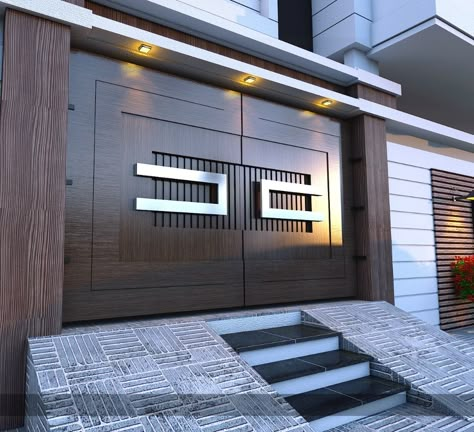 Main Entry Gate Design, Main Door Iron Gate, Front Door Gate Entrance, Iron Main Door Design, Modern House Front Gate Design, Main Gate Design Entrance Iron Doors, Modern Exterior Door, Compound Wall Gate, Main Door Ideas