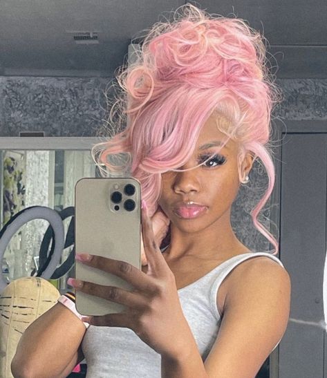 pink wig lace jayda wayda styles updo Frontal Hairstyles, Pink Friday, Dope Hairstyles, Front Lace Wigs Human Hair, 20th Birthday, Baddie Hairstyles, Black Girls Hairstyles, Aesthetic Hair, Nicki Minaj