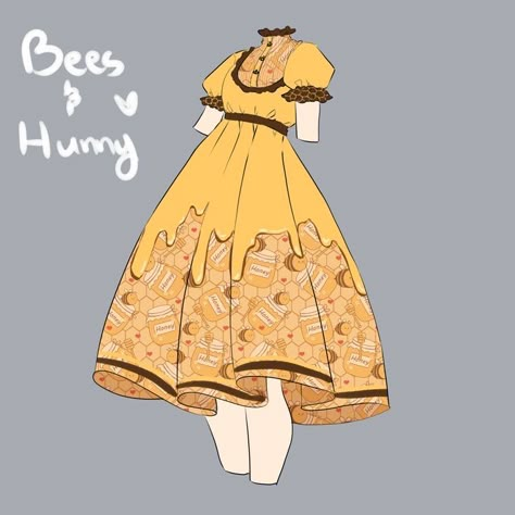 Bee Outfit Drawing, Bee Aesthetic Outfit, Vestidos Anime, Artistic Fashion, Art Outfit, Bee Dress, Clothing Sketches, Art Outfits, Dress Design Drawing