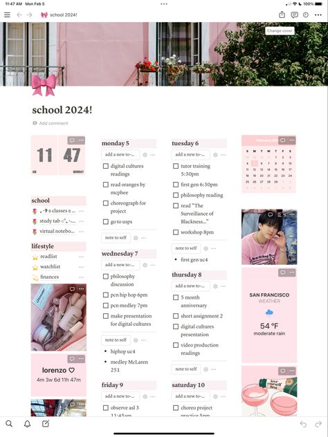 pink white notion template aesthetic kpop widget calander organize notes Pink Notion Dashboard, Productive Notion Template, Girly Notion Template, Light Pink Widget Aesthetic, Notion Kpop, Notion Logo, Notion Widget, Notion Study, Notion Templates For Students