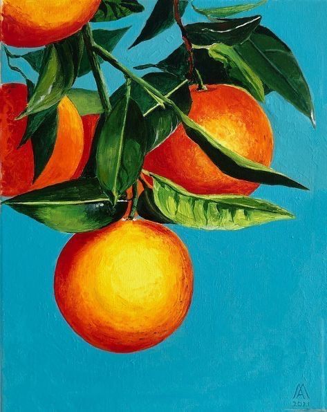 Oranges Fruit, Orange Painting, Modern Illustration, Fruit Painting, Nature Painting, Art Et Illustration, Orange Art, Art Drawings For Kids, Fruit Art