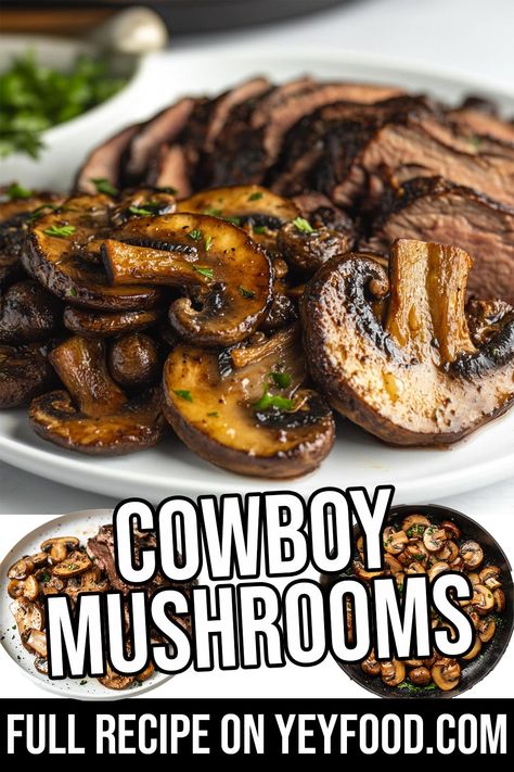 Cowboy Mushrooms Slow Cooked Mushrooms, Mushroom Recipes Steak, Mushroom And Peppers Recipes, Recipes For Portabella Mushrooms, Cowboy Mushrooms Recipe, Sliced White Mushroom Recipes, Mushroom Potatoes Recipes, Blackstone Mushrooms, Mushroom Recipes Thanksgiving