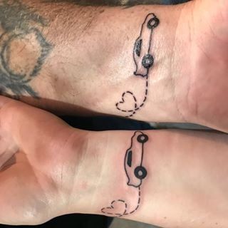 Truck Outline Tattoo, Matching Car Tattoos, Tattoo Ideas For Fathers, Road Trip Tattoo Ideas, Road Trip Tattoo, Roadtrip Tattoo, Car Tattoo Ideas, Dad Daughter Tattoo, Daughter Tattoo Ideas