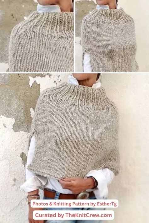 Diy Poncho, Capelet Knitting Pattern, Poncho Knitting, Hand Knit Poncho, Summer Knitting Patterns, Women Knitting, Poncho Pullover, Turtleneck Poncho, Poncho Knitting Patterns