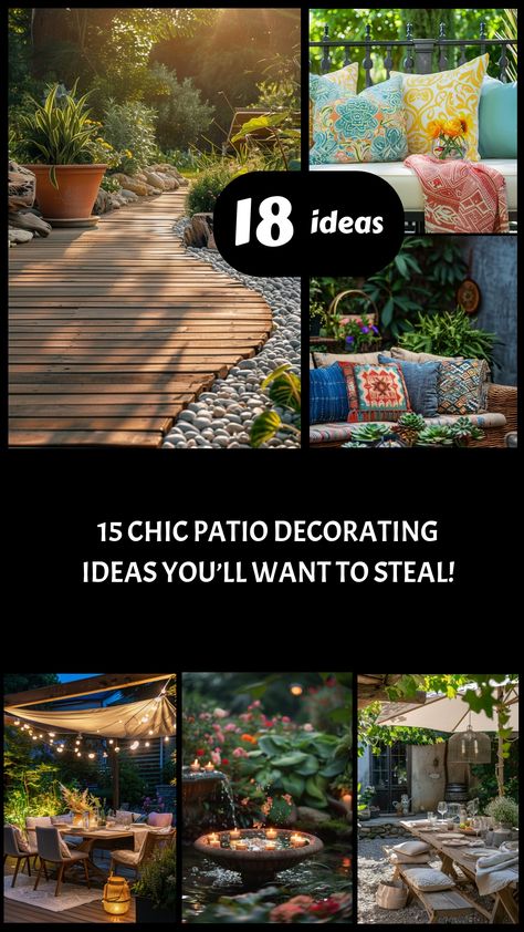 Transform your outdoor space with these 15 stylish patio decorating ideas! 🌿✨ From cozy seating areas to modern lighting, find the inspiration you need to create the perfect patio. #PatioDecor #OutdoorLiving #HomeInspiration Cozy Outdoor Spaces, Boho Patio Ideas, Patio Lighting Ideas, Back Patio Decorating Ideas, Chic Patio, Christmas Appetizers Party, Boho Patio, Cozy Seating, Backyard Paradise