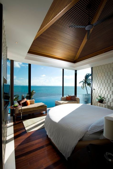 @ Conrad Hotel, Koh Samui #hotel #thailand: Natural Bedding, Resort Villa, Luxury Bedding Sets, Bed Linens Luxury, Hotel Room, Cozy Bed, Luxury Bedding, Ocean View, Outdoor Bed