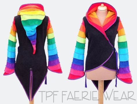 Rainbow fleece 'Azimae' Tail Jacket. 12 stripe by tpffaeriewear Rainbow Clothes, Punk Style Outfits, Upcycle Sweater, Rainbow Fashion, Pride Outfit, Fashion Design Drawings, Imagine Dragons, Alternative Outfits, Kawaii Clothes