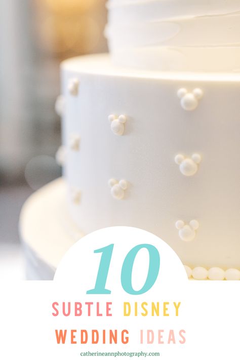 10 Subtle Disney Wedding Ideas Love Disney but don't want your wedding to look like a 5 year olds birthday party? Check out these 10 subtle Disney wedding ideas that are elegant, classy and hardly noticeable unless you squint really hard. Disney wedding ideas. Disney wedding dress. Disney wedding cake. Disney wedding centerpieces. Disney wedding vows. Wedding planning tips & tricks from Charleston SC wedding photographer Catherine Ann Photography Disney Cake Wedding, Classy Disney Wedding Ideas, Classy Disney Party, Subtle Disney Wedding Cake, Subtle Disney Wedding Centerpieces, Classy Disney Wedding, Wedding Cakes Disney, Small Disney Wedding Details, Disney Wedding Vows