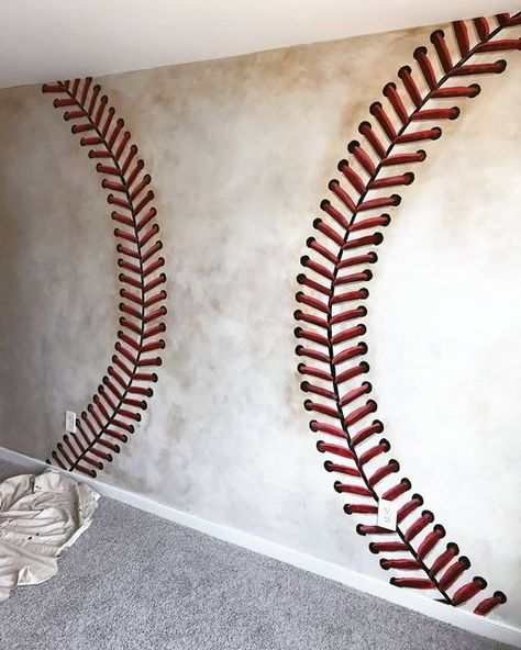 Kids Baseball Room, Baseball Themed Bedroom, Baseball Bedroom, Baseball Room, Baseball Wall, Themed Rooms, Murals For Kids, Baseball Theme, Big Boy Room