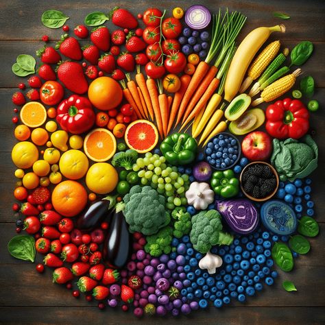 The Colorful Spectrum of Health: Eat the Rainbow Diet #diet #NutritionAndHealth #fruit #vegetables #food #FruitAndVegetableDiet #antioxidants Fruit And Vegetables Pictures, Eat Healthy Pictures, Rainbow Fruits And Vegetables, Colorful Fruits And Vegetables, Eat The Rainbow Aesthetic, All Fruits Images, Fruits And Veggies Aesthetic, Dragon Academy, Vegetable Rainbow