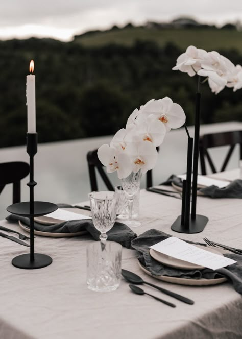 Tides Byron Estate & Du Jour Events - Travel Guide The Lane Wedding Inspo Romantic, Table S, The Lane, Black White Wedding, Modern Romance, Romantic Garden, Black And White Wedding, White Orchids, Wedding Centerpiece