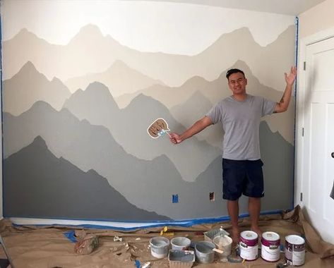 Mountain Mural, Nursery Mural, Big Boy Room, Project Nursery, Baby Bedroom, Nursery Inspiration, Boy's Bedroom, Baby Boy Rooms, Woodland Nursery