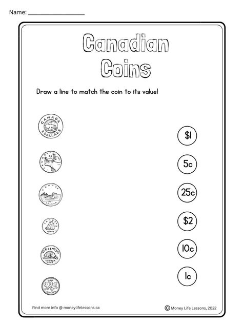 This Pin is a financial literacy worksheet for students in grades K, 1, 2, and 3 to match Canadian coins to their value. Financial Literacy Kindergarten, Canadian Dollar Bills, Canadian Money Worksheets, Financial Literacy Worksheets, Money Kindergarten, Money Math Worksheets, Consumer Awareness, First Grade Reading Comprehension, Financial Literacy Lessons