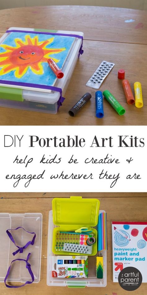 DIY portable art kits for kids that are easy to create, fun to use, and great for family travel. Help kids be creative wherever they are! Travel Art Kit, Art Kits For Kids, Craft Kits For Kids, Diy Craft Kits, Art Kits, Travel Kits, Help Kids, Art Kit, Kits For Kids