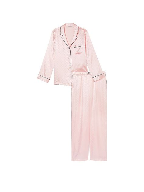 Dew Drop Satin Long Pajama Set - Victoria's Secret - vs Primark Pyjamas, Vs Pajamas, Pink Pjs, Satin Pjs, Luxury Pajamas, Lingerie Catalog, Satin Set, Victoria Secret Pajamas, Pink Pajamas