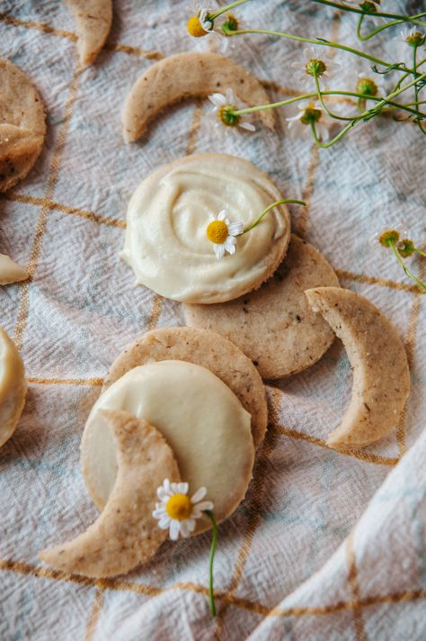 Moon Cookies Recipe, Chamomile Cookies, Chamomile Recipes, Sweet Laurel, Coconut Buttercream, Moon Cookies, Kitchen Witch Recipes, Meryl Davis, Sweetest Thing