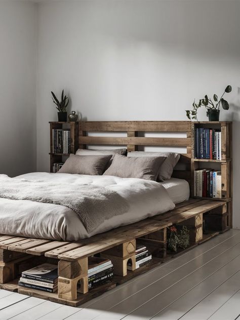 21 DIY Pallet Bed Ideas – The DIY Desire Diy Pallet Bed Ideas, Pallet Bed Ideas, Palette Bed, Diy Bed Frame Easy, Wood Pallet Bed Frame, Pallet Bed Frame Diy, Wooden Pallet Beds, Pallet Bed Frames, Pallet Bed Frame