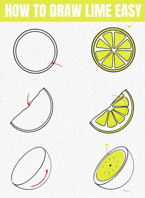 Lime Drawings Simple, Easy Fruit Drawing, Makers Space, Fruit Doodle, Drawing Steps, Easy Drawing Steps, Fruits Drawing, How To Draw Steps, Bulletin Journal Ideas