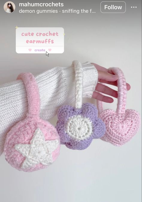 Ear Muffs Crochet, Crochet Ear Muffs, Crochet Earmuffs, Yarn Toys, Headphone Decoration, Diy Crochet Patterns, Ear Muffs, Kawaii Crochet, Crochet Things