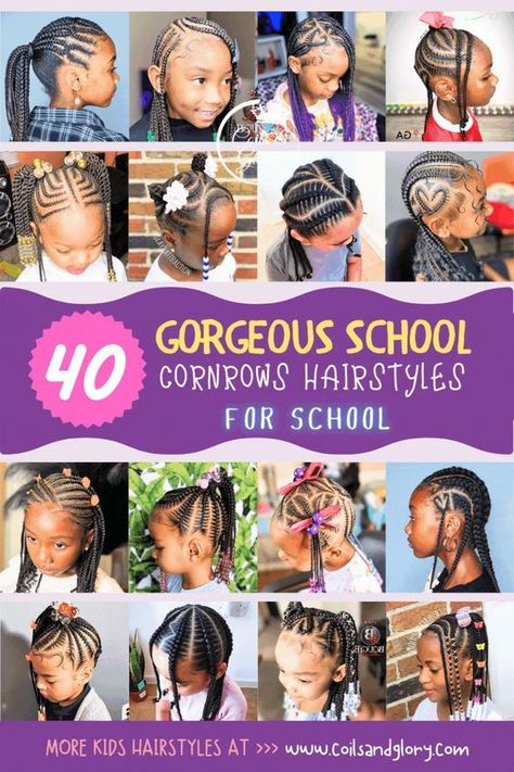 Cornrows are a classic hairstyle that is both stylish and practical for kids. These 25+ cute cornrows hairstyles are perfect for all ages and occasions. #cornrows #kidshairstyles Cornrow Hairstyles For Black Kids, Kids Cornrow Hairstyles Natural Hair, Cornrow Styles For Kids, Cornrow Hairstyles For School, Girls Cornrow Hairstyles, Natural Cornrow Hairstyles, Cute Cornrows, Cornrows For Girls, Kids Cornrow Hairstyles