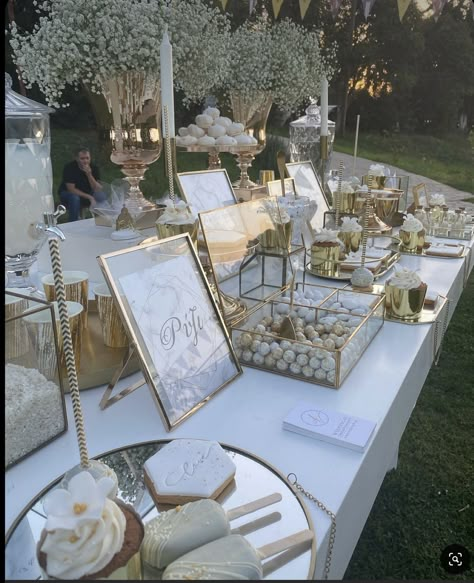 Wedding Plates Decoration, Candy Table Wedding, Engagement Party Table Decor, Wedding White And Gold, Engagement Party Table, Wedding Buffet Table, Wedding Dessert Table Decor, Sweets Table Wedding, Wedding Candy Table