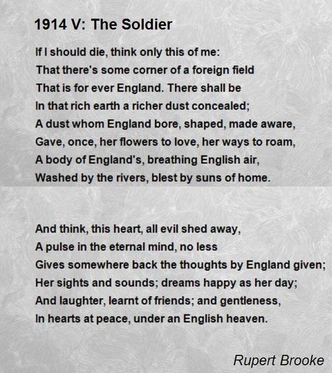 Soldier Poem, Remembrance Day Poems, Rupert Brooke, Old Poetry, Poetry Fashion, The Soldier, Friend Birthday Quotes, Short Poems, About Fashion