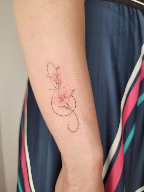 Small Remembrance Tattoos, Small Music Tattoos, Unique Tattoos For Women, Remembrance Tattoos, Flower Wrist Tattoos, Music Tattoo Designs, Floral Tattoo Sleeve, Infinity Tattoos, Small Hand Tattoos