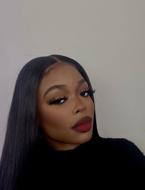 Burgandy Lipstick Makeup Black Women, Matt Red Lipstick Makeup, Red Lipstick Makeup On Black Women, Red Lip Matte, Black Woman Red Lipstick Makeup, Black Woman With Red Lipstick, Brown Lip Liner With Red Lipstick Black Women, Dark Red Lip Black Women, Dark Red Lipstick Black Women