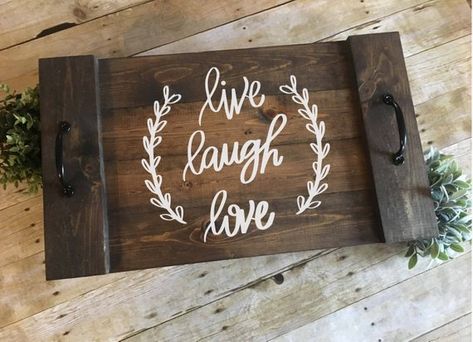 Live Laugh Love Serving Tray with Handles | Hand-painted Wood Serving Tray| Farmhouse Serving Tray | Farmhouse Serving Trays, Noodle Board, Stove Top Cover, Serving Tray Decor, Kitchen Wood, Serving Tray Wood, Rustic Kitchen Decor, Table Cafe, Kitchen Decor Items