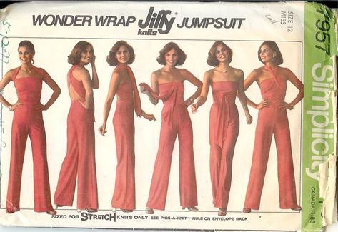 Simplicity 7957 | Vintage Sewing Patterns | FANDOM powered by Wikia 1970s Jumpsuit, Jumpsuit Sewing Pattern, Jumpsuit Sewing, 70s Sewing Patterns, Jumpsuit Pattern Sewing, Vintage Vogue Sewing Patterns, Wrap Jumpsuit, Vintage Dress Patterns, Halter Jumpsuit