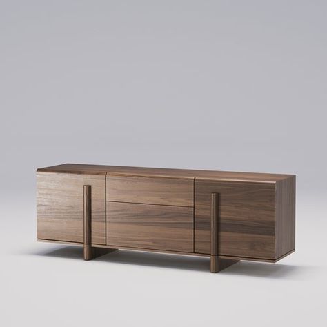 Brutalist Sideboard | Wewood - Portuguese Joinery Japandi Credenza Design, Brutalist Sideboard, Walnut Wood Furniture, 80's Room, Console Unit, Minimalist Furniture Design, Wood Tv Cabinet, Brutalist Design, Media Unit