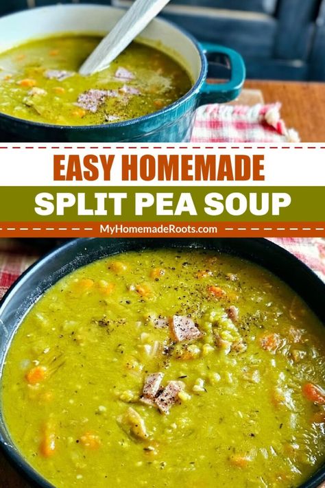 This Easy Split Pea Soup recipe is hearty, delicious, and budget-friendly. With just a handful of ingredients, you can have a steamy, homemade pot of soup on the table for dinner. Serve it with a salad or your favorite crusty bread to make it a full meal. Sweet Pea Soup Recipe, Easy Soup Recipes Few Ingredients, Peas Soup Recipe, Pea Soup Crockpot, Homemade Split Pea Soup, Easy Split Pea Soup, Split Pea And Ham Soup, Homestyle Meals, 2024 Health