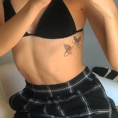 Rib Fairy Tattoo, Lower Rib Tattoos For Women, Fairy Tattoo Ribs, Moth Tattoo Ribs, Fairy Rib Tattoo, Tooth Fairy Tattoo, Star Foot Tattoos, Ribs Tattoo, Lower Stomach Tattoos