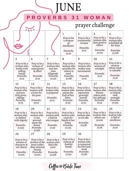 Coffee and Bible Time ® | This month’s FREE prayer challenge is praying through the character qualities of the Proverbs 31 woman! I am SO EXCITED!!!! 🤩🙌 Soak… | Instagram Proverbs 31 Woman Challenge, Proverbs 31 Challenge, Proverbs Challenge, Coffee And Bible Time, Coffee And Bible, Proverb 31, Proverbs Woman, Prayer Challenge, Bible Proverbs