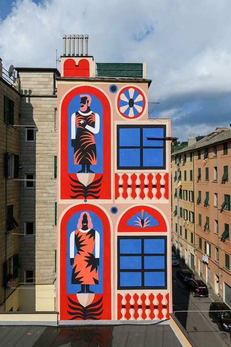 Agostino Iacurci, House Mural, Genoa Italy, Art Studio Design, Bridge Art, Door Murals, Graffiti Murals, Walk The Line, Clinic Design