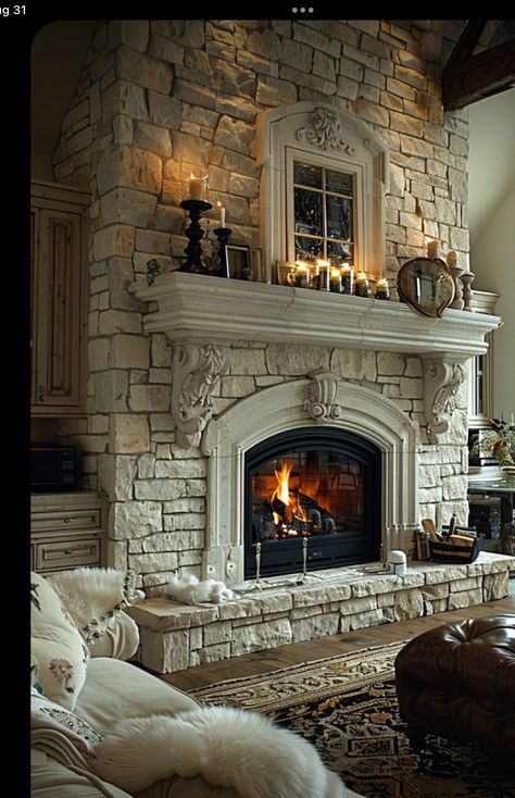 French Country Kitchen Ideas, Wood Burning Stoves Living Room, Country Fireplace, Country Kitchen Ideas, Chestnuts Roasting, Cottage Fireplace, Fireplace Mantles, Stone Fireplace Surround, Stone Fireplaces