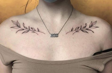 Chest Vine Tattoo, Pinapple Tattoos, Ignorant Tattoo, Front Shoulder Tattoos, Collarbone Tattoo, Vine Tattoo, Tattoo Chest, Branch Tattoo, Bone Tattoos